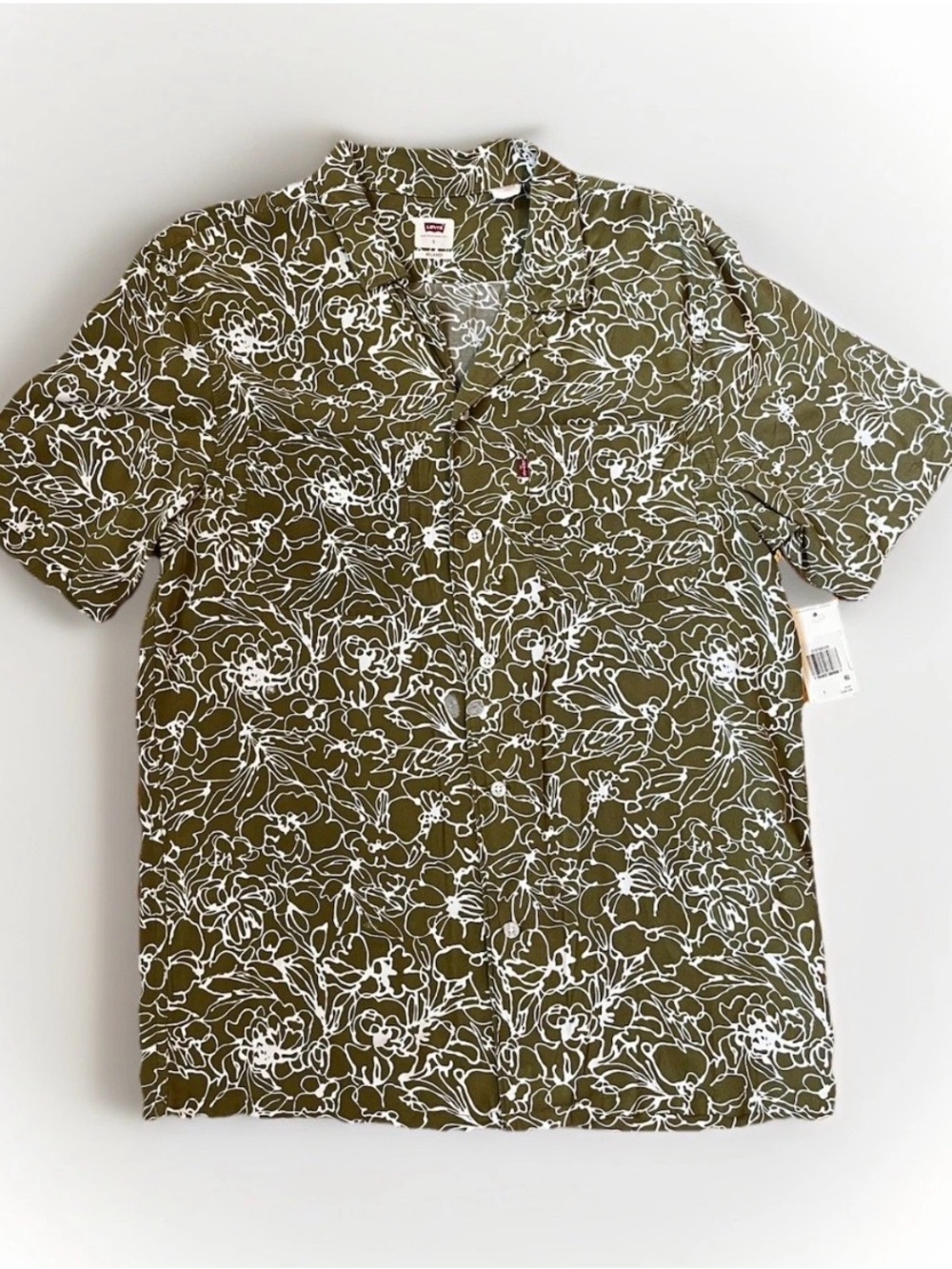Levi's Olive Green Short-Sleeve Button-Down with White Floral Print